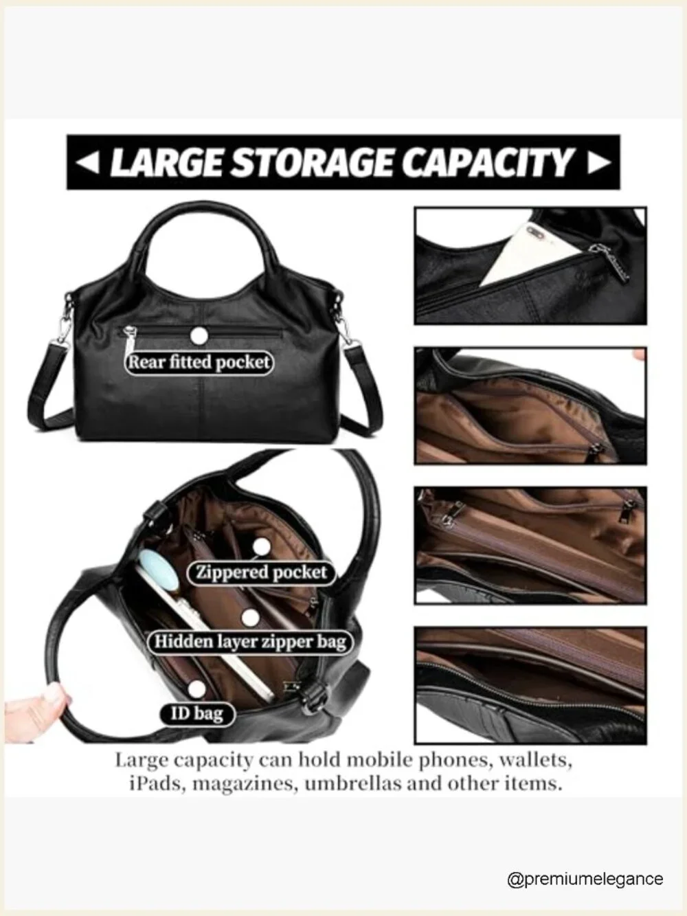 Leather Hobo Bag Shoulder Tote Satchel Handbag Purse Women